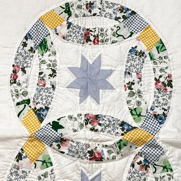 2 Standard Pillow Shams Double Wedding Ring  Patchwork Hand Stitched Country Far - Picture 5 of 11